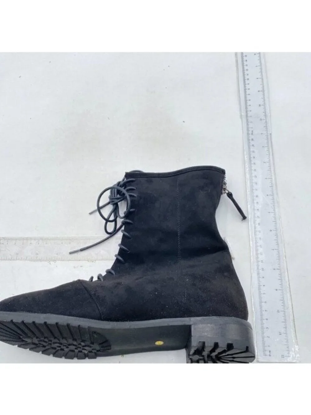 Black Lace-up Combat Boots Ankle Booties for Women Suede Black